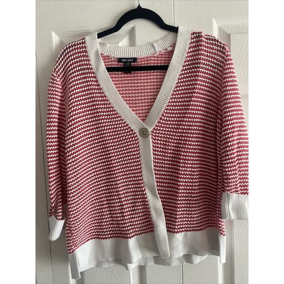 Spring And Mercer Women's XL Pink White Knit Sweater Single Button Cardi - Picture 1 of 7